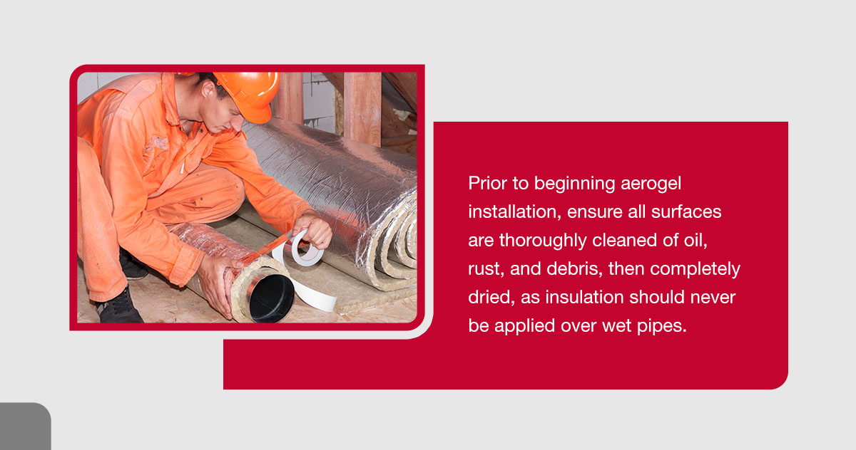 Installing aerogel insulation on industrial piping
